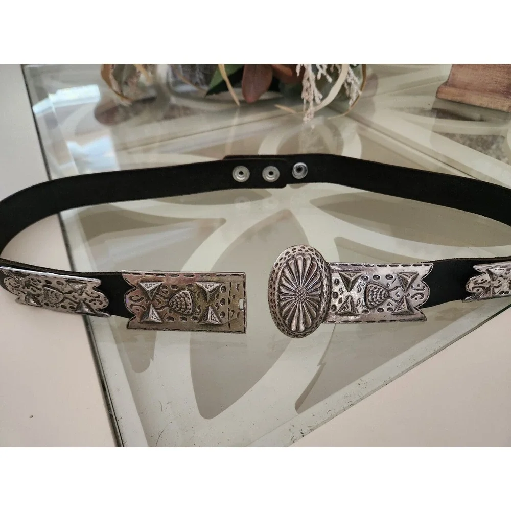 Women's buckle‎ Belt black Leather cowboy WESTERN Solid Brass Buckle Size XS/S